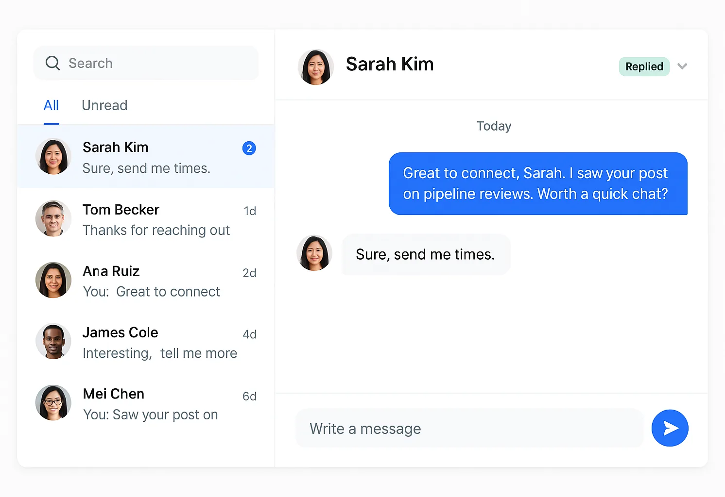 Replies land in one inbox